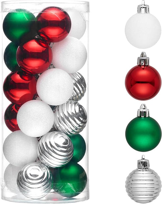 Valery Madelyn 1.57 Inches Small Christmas Tree Decorations Ornament Set for Fall Halloween, 24ct Red Green and White Shatterproof Hanging Ball Ornaments Holiday Party Decor