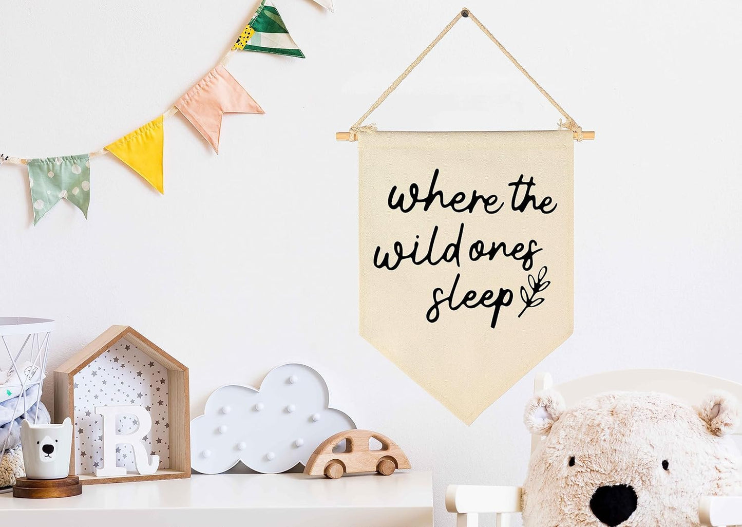 GEANHIL 'Where The Wild Ones Sleep' Natural Beige Banner - Wall Decor Gift for Nursery Bedroom Kids' Room, New Year, Christmas, Birthday