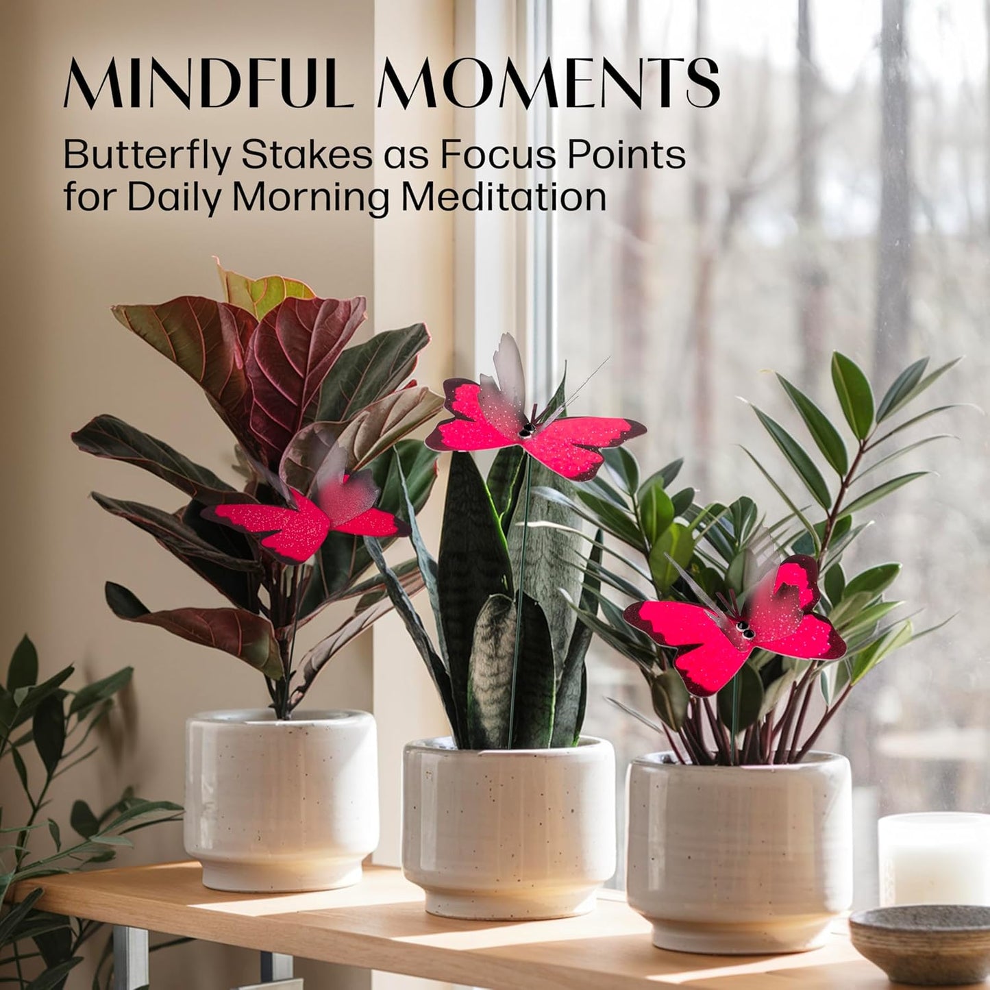 Handmade Butterfly Garden Stakes – Set of 7 Pink Decorative Butterflies Idea for Garden & Nature Lovers – Outdoor & Indoor Garden Decor – Air Aquarium Handmade by Kushner