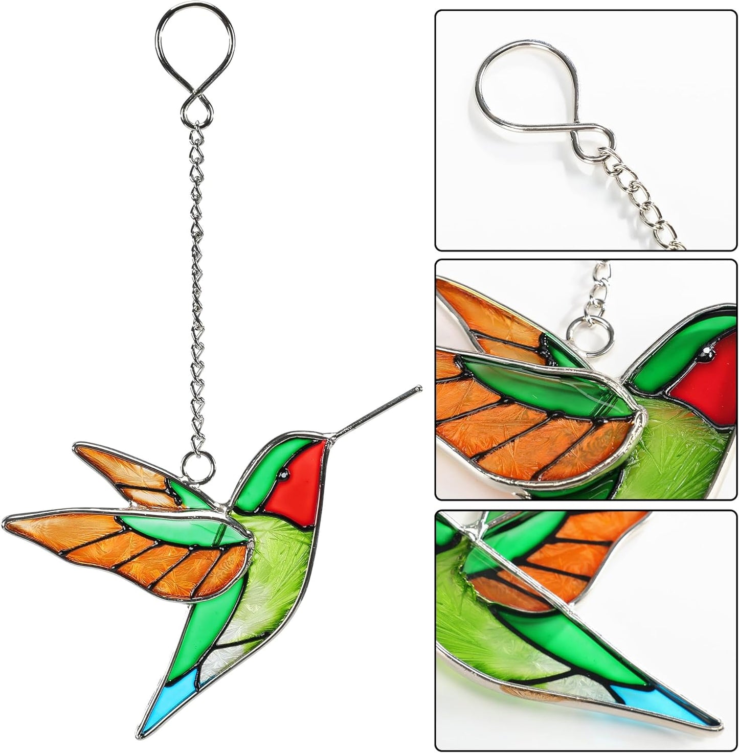 Handmade Stained Glass Hummingbird Hanging Ornament - Colorful 4.3x4.9 Inch Window/Garden Decor for Mom, Grandma, Mother's Day - Patio, Home, Wedding Decorations (Yellow Wing)