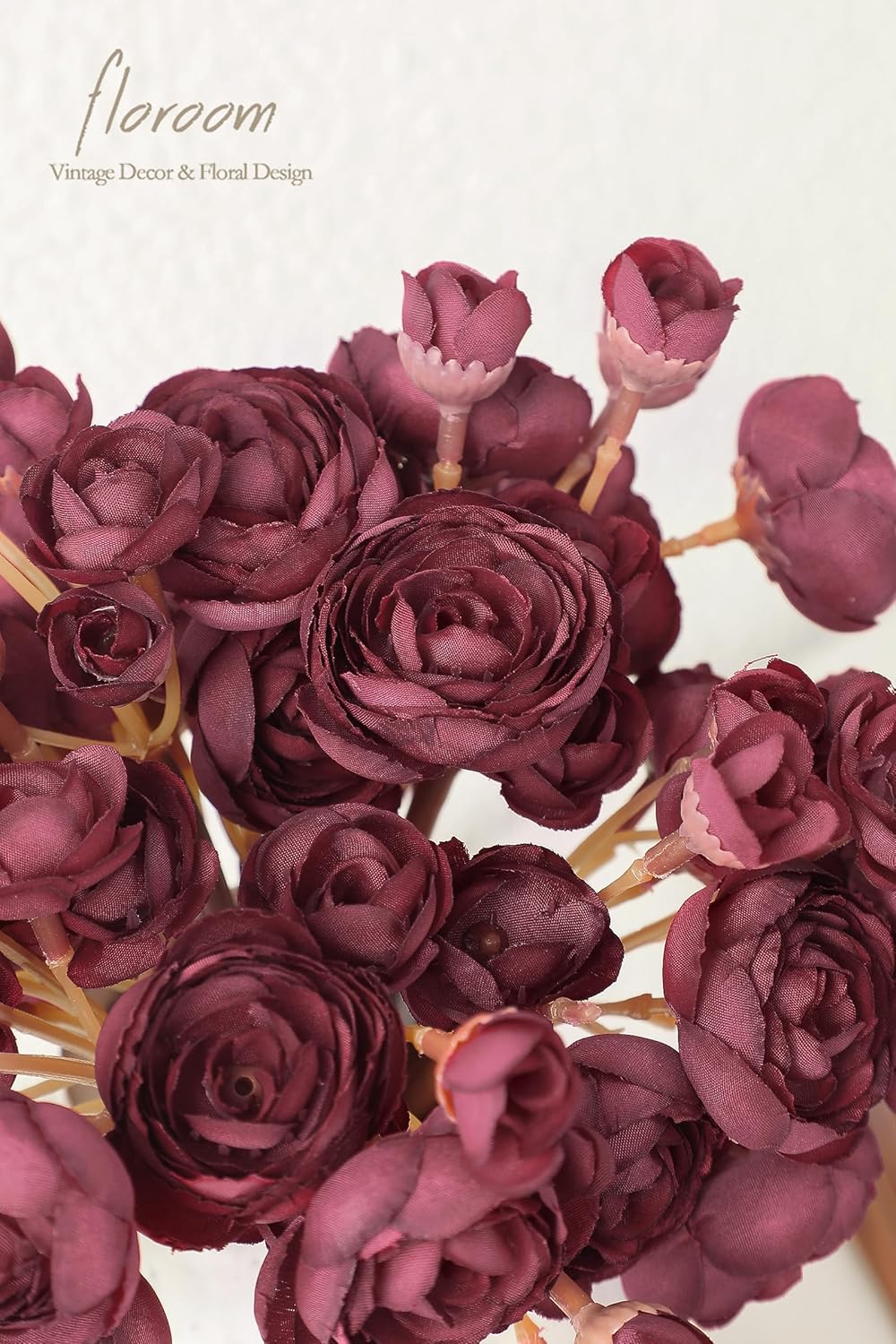 Floroom Ranunculus Artificial Flowers 18 Pcs Burgundy Faux Silk Mini Ranunculus Bulk Fake Wedding Filler Flowers for DIY Red Bouquets, Centerpieces, Bridal Shower Decorations & Arrangements