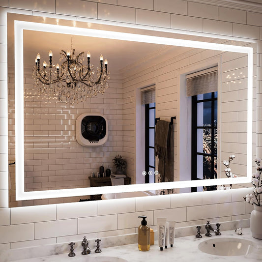 ISKM 57'' x 36'' LED Mirror for Bathroom Lighted Vanity Mirror for Wall Front Lights + Backlit LED Bathroom Mirror Anti-Fog Tempered Glass ETL Listed