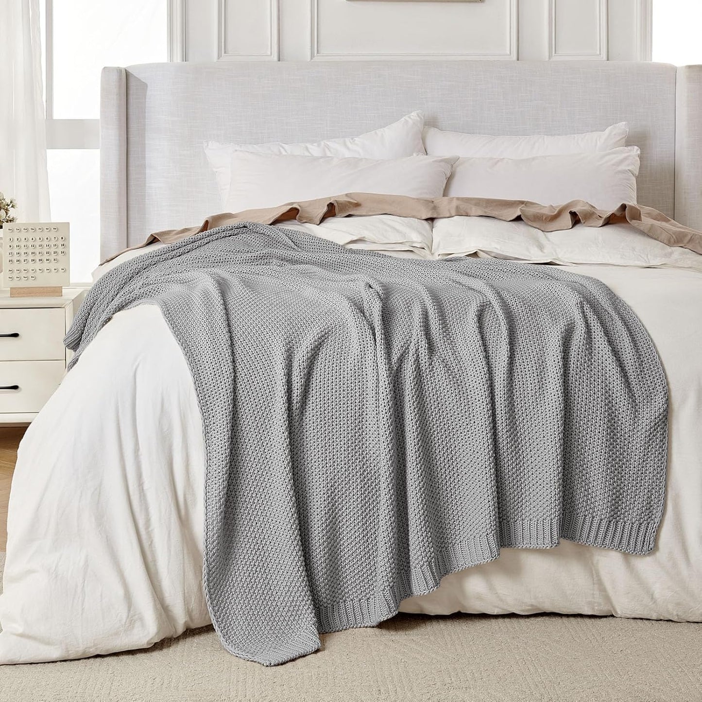 Joydeco Chunky Cable Knit Throw Blanket, Lightweight 100% Cotton Soft Cozy Throw Twin Blanket for Couch Bed and Sofa, Rustic Breathable Farmhouse Blanket Gift for Women Men(Grey, 51"x63")