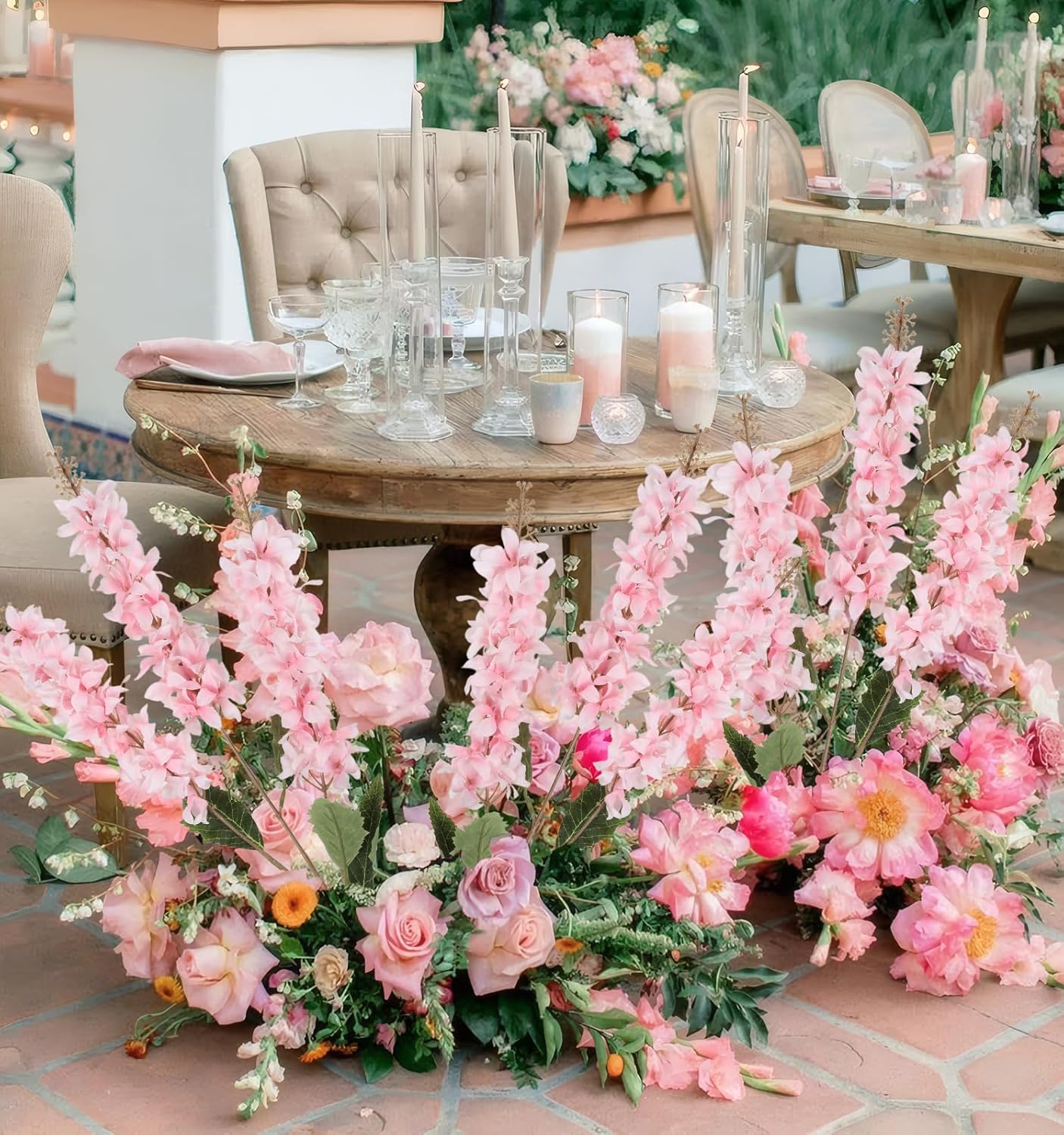 IPOPU 5PCS Faux Snapdragon Flower Pink Silk Hyacinth Flower Artificial Fake Delphinium Flowers for Home Garden Wedding Table Centerpiece Decor(Pink)