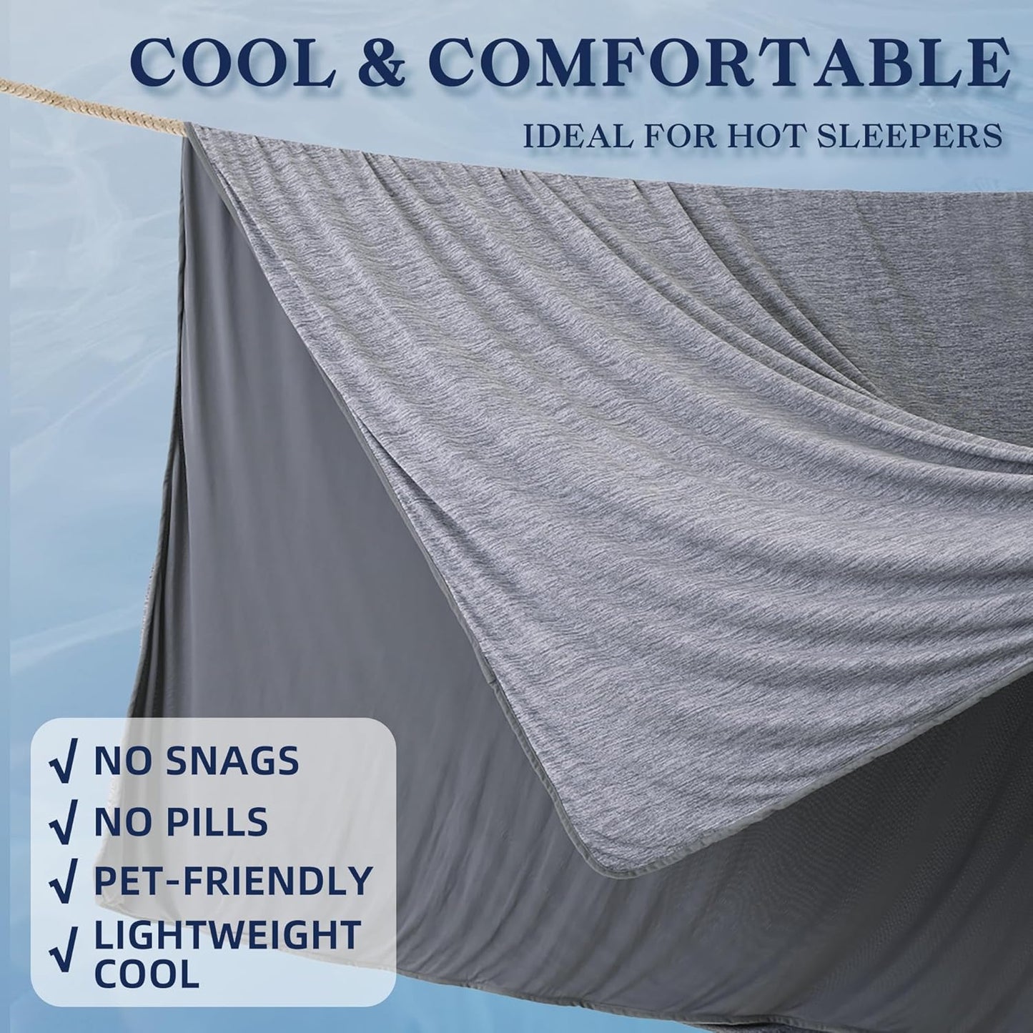 DOWNCOOL Cooling Blanket King Size, Grey Summer Blanket for Hot Sleeper and Night Sweats, Lightweight Soft Q-Max>0.4 Arc-Chill Cool Blanket