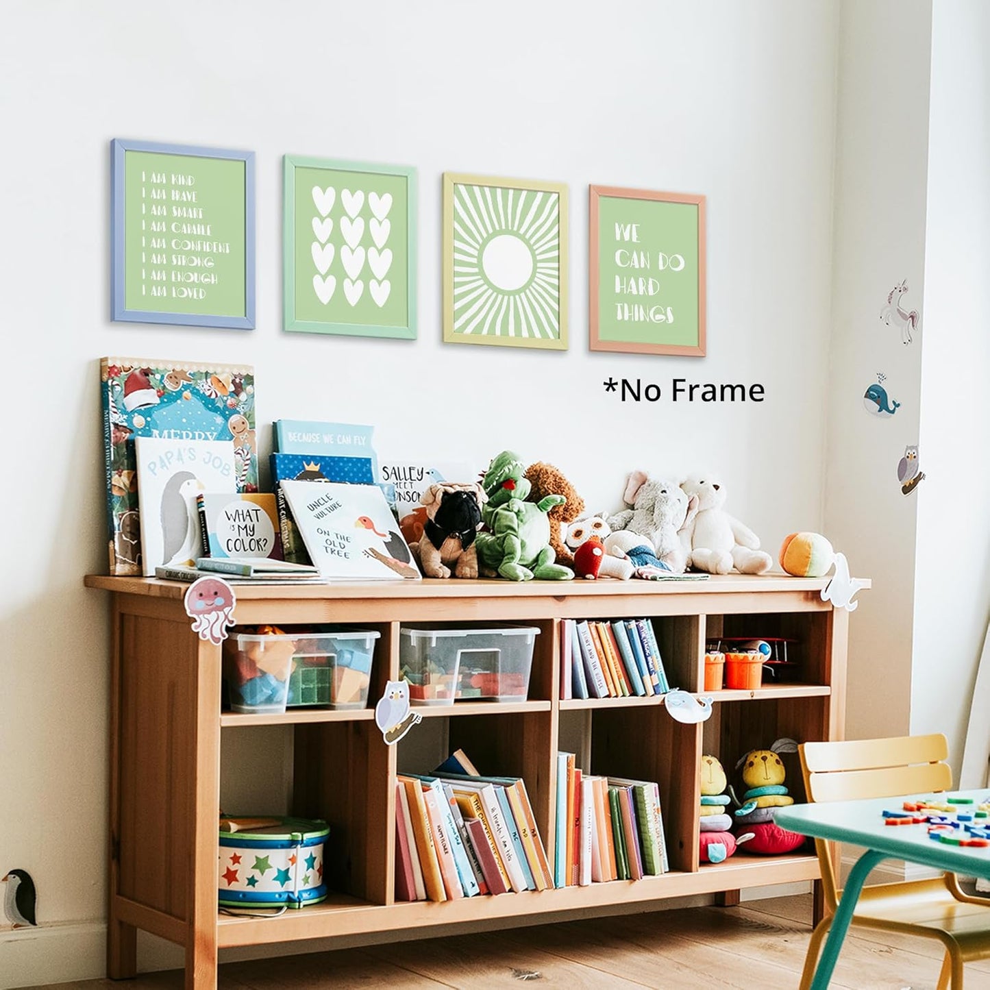 I am Kind Brave Smart Affirmations Green Sun Sunshine Hearts Poster Prints for Girls Kids Room Playroom Decor,Girl Nursery Decorations Prints Wall Art Unframed 4pcs 8x10inches,Girls Kids Gifts