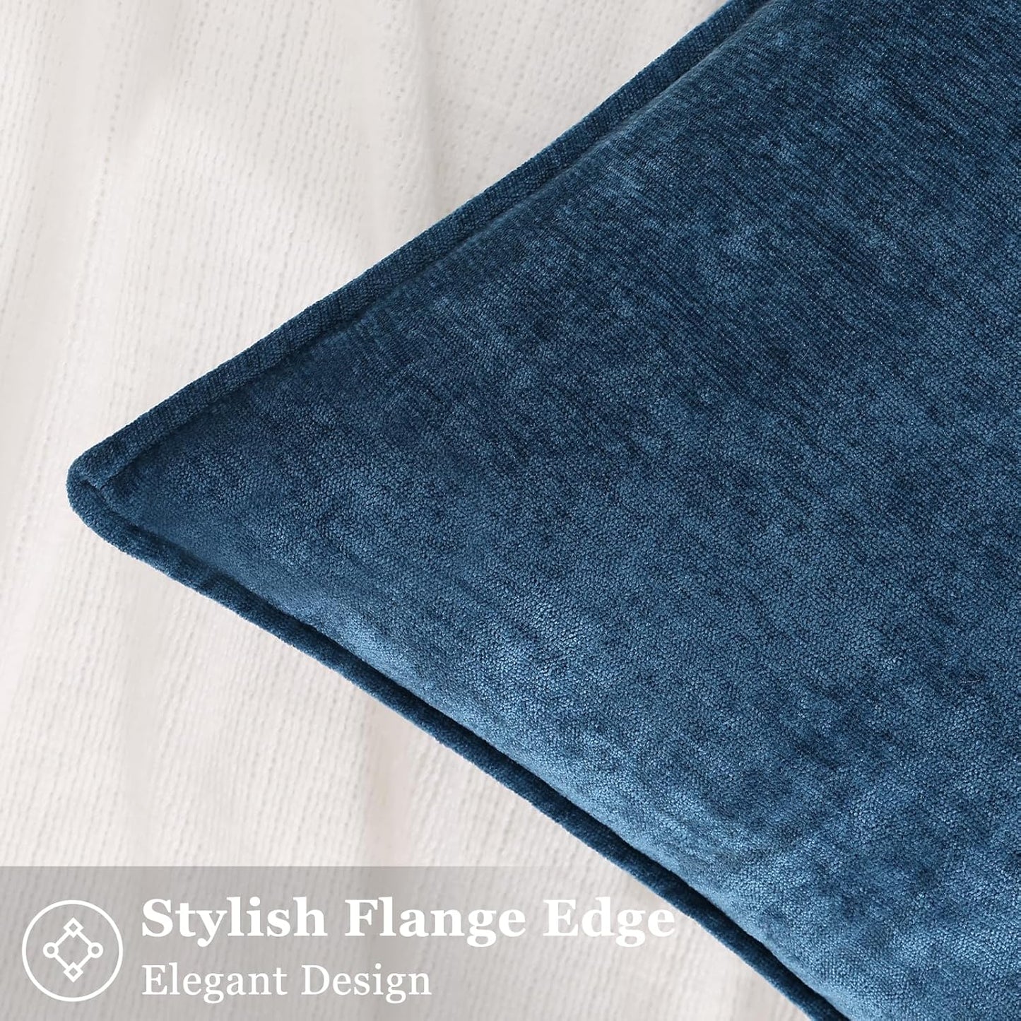 decorUhome Couch Throw Pillow Covers 24x24 Set of 2, Decorative Soft Euro Neutral Chenille Pillow Covers with Elegant Design for Sofa Bed Living Room Home Decor, Poseidon