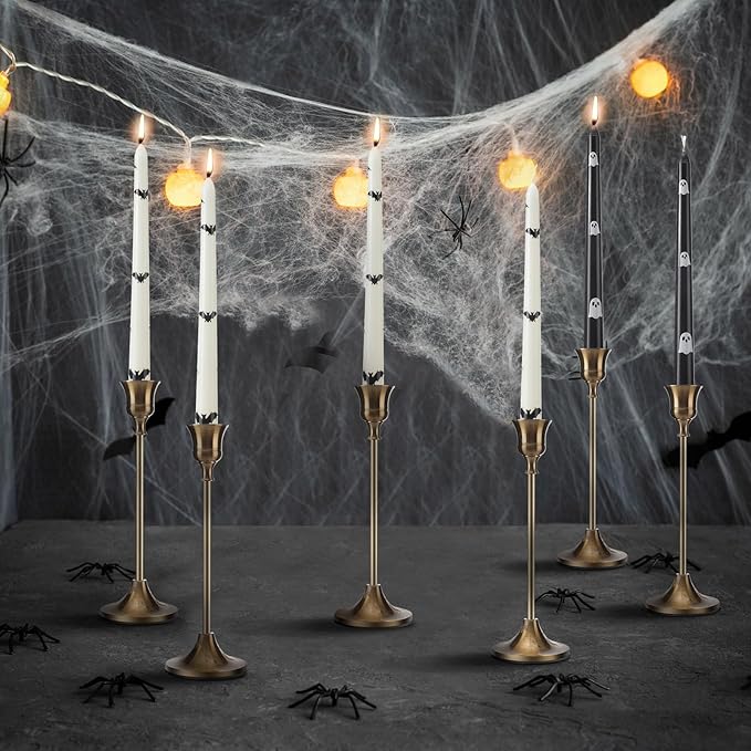 6 Pcs Taper Candles 10 Inch Candle Sticks for Bachelorette Bridal Wedding Party Baby Shower Table Cake Decor(Butterfly Bat and Ghost,10 Inch,Black and White)