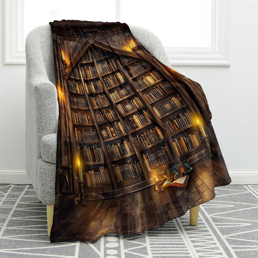 Jekeno Vintage Books Cat Bookshelf Blanket Gifts for Women Men Kids Girls Boys Husband Dad Halloween Birthday Christmas Library Bookcase Candle Decor Bedroom Study Classroom Living Room Throw 50"x60"