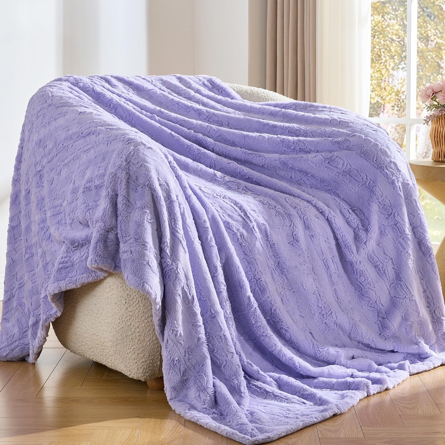 Krifey Faux Fur Throw Blanket for Couch, 3D Marble Texture Soft Throws, Cozy Fuzzy Plush Thick Warm Blanket, Christmas Birthday Gifts for her Girls Women Mom, Light Purple, 50x60in