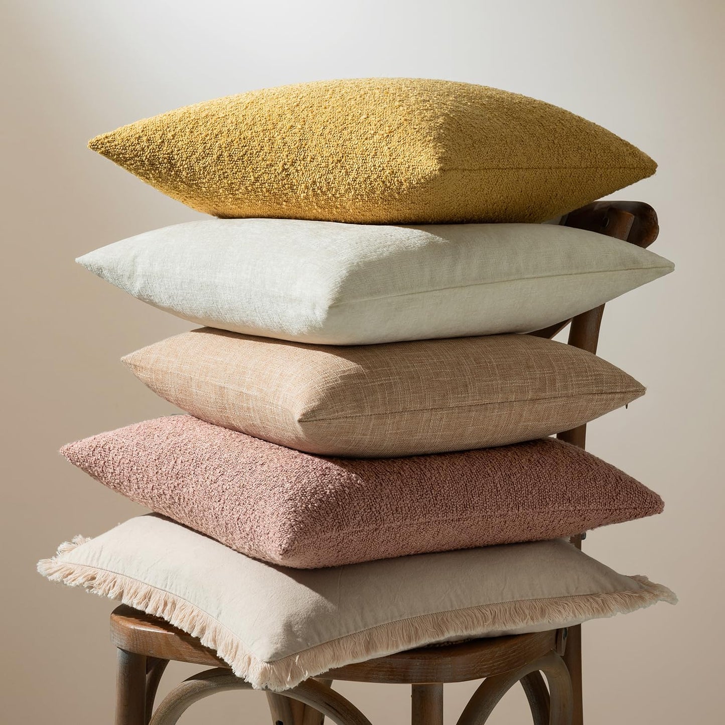 MIULEE 20x20 Inch Decorative Pillow Covers for Couch Bed Set of 2 Textured Boucle Neutral Winter Throw Pillows Blush Pink Accent Solid Cushion Pillowcases Sofa Livingroom Home Decor