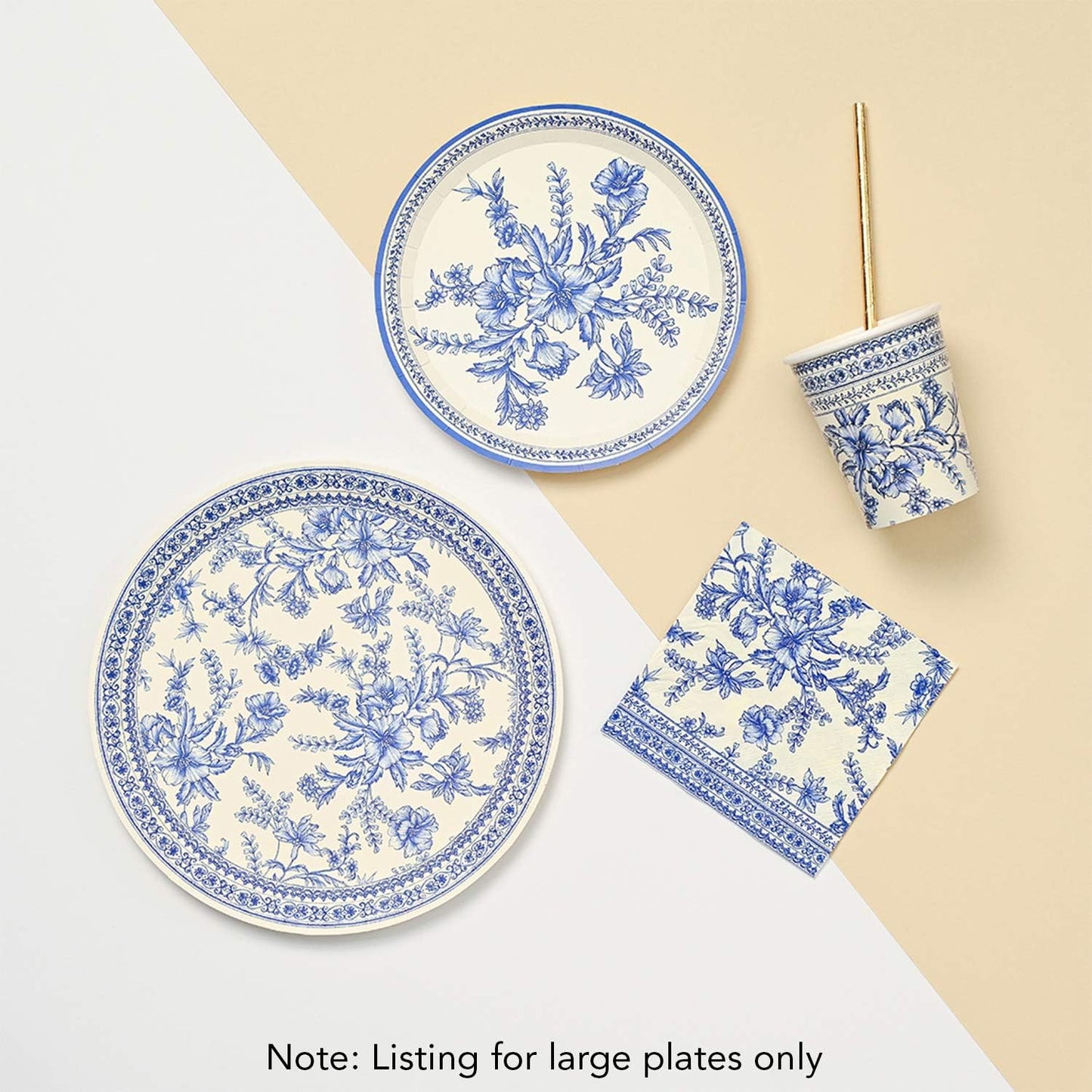 Coterie Decorative Paper Plates (Set of 10 Large Plates) - Blue Floral and White for Bridal/Baby Shower and More - Tea Party Supplies | 9.25” Fancy Plates