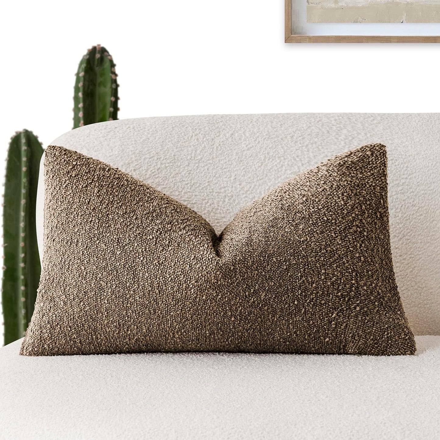 Foindtower Decorative Textured Boucle Throw Pillow Covers Accent Solid Lumbar Pillow Cases Neutral Soft Cozy Couch Cushion Case for Chair Sofa Bedroom Living Room Home Decor 12x20 Inch,1PC,Light Brown