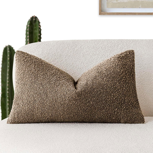 Foindtower Decorative Textured Boucle Throw Pillow Covers Accent Solid Lumbar Pillow Cases Neutral Soft Cozy Couch Cushion Case for Chair Sofa Bedroom Living Room Home Decor 12x20 Inch,1PC,Light Brown
