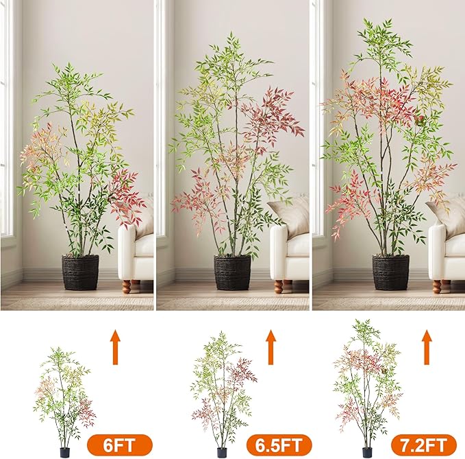 6.5ft Faux Bamboo Tree Artificial Nandina Tree Artificial Indoor Plants Realistic Fake Potted Tree with 800+ Leaves, Cement Planter - Home Office Decor Perfect for Housewarming Gift Non-Toxic