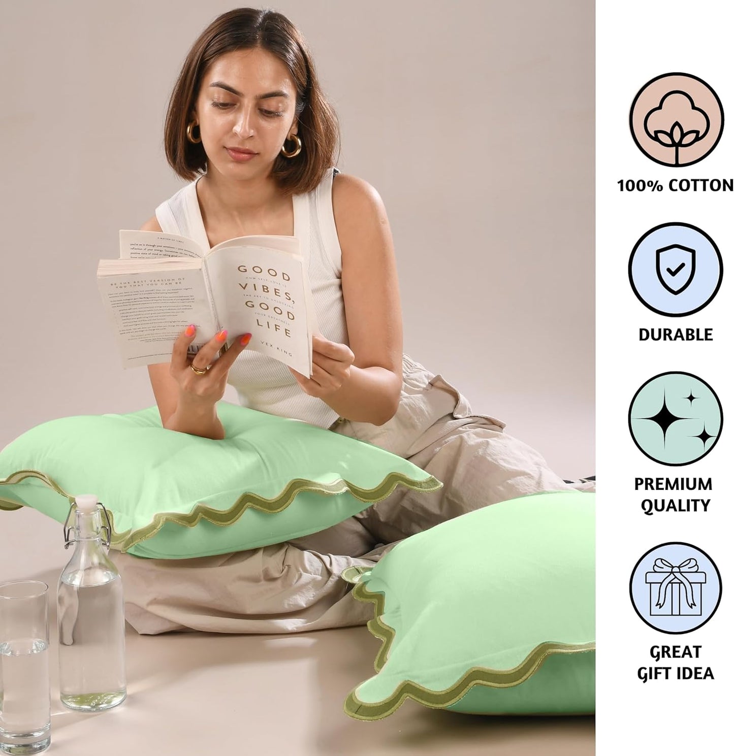 Folkulture Throw Pillow Cover | Set of 2 (20 x 20) | Decorative or Cute Outdoor Pillow, Sage Green Throw Pillows | Green Decor for Couch Pillows for Living Room