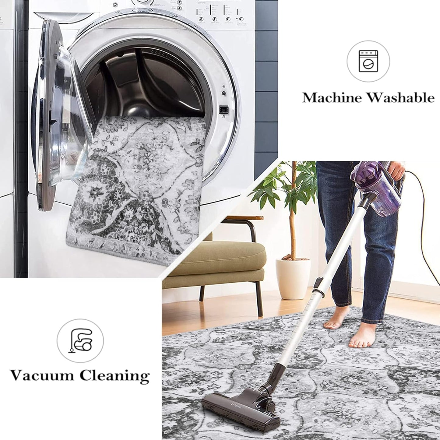 Lahome Moroccan Trellis Washable Runner Rug, 2x6 Kitchen Runners for Hallways 6 Feet Non Slip, Vintage Laundry Room Rug Ultra-Thin Long Carpet for Bathroom Bedroom Entryway, Silver/Grey