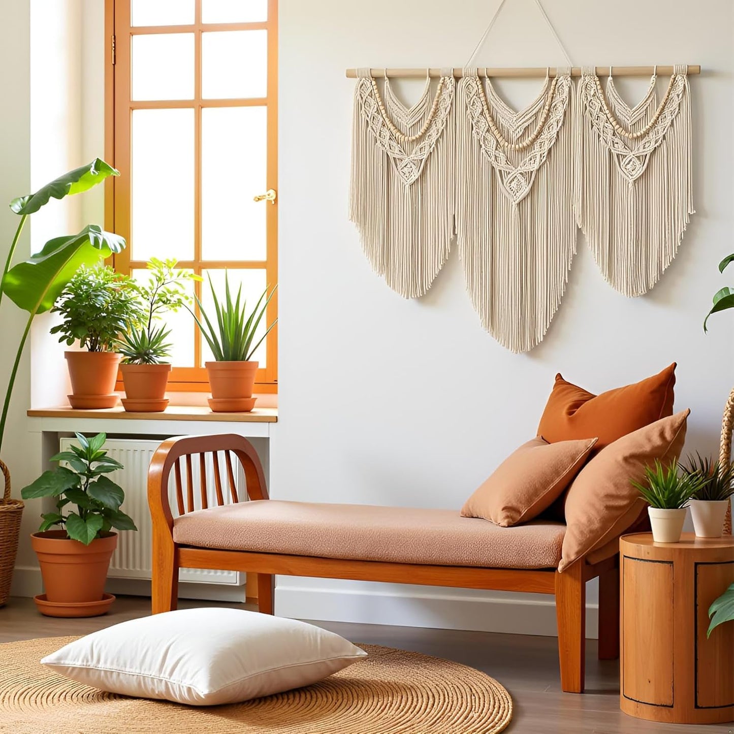 large macrame wall hanging - Boho Tapestry Macrame Wall Decor Art- Chic Bohemian Handmade Woven Tapestry Home Decoration for Bedroom Living Room Apartment Wedding Party - 43"x32" (Beige-Wood Bead)