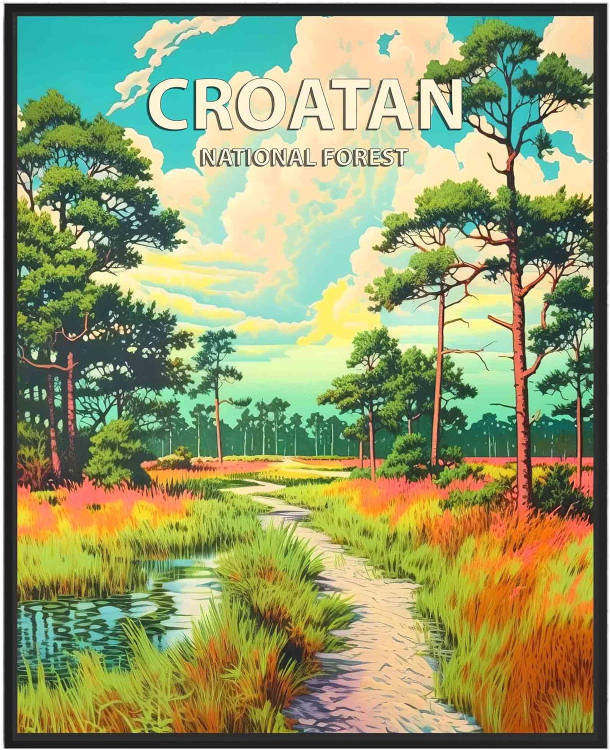 Croatan National Forest Poster Art Print Retro Mountain Wall Art Poster Vintage Decor Nature Recreation Wilderness Wildlife Decoration, Outdoor Adventure Scenic Beauty Artwork. (Croatan National