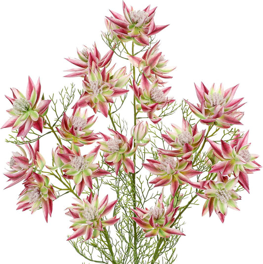 Hollyone 3Pcs Pink Artificial Flowers Silk 26.3" Fake Protea Flower with Long Stem Faux Flowers Arrangement Branch with 6 Heads for DIY Wedding Party Centerpiece Floral Bouquets Table Home Decor