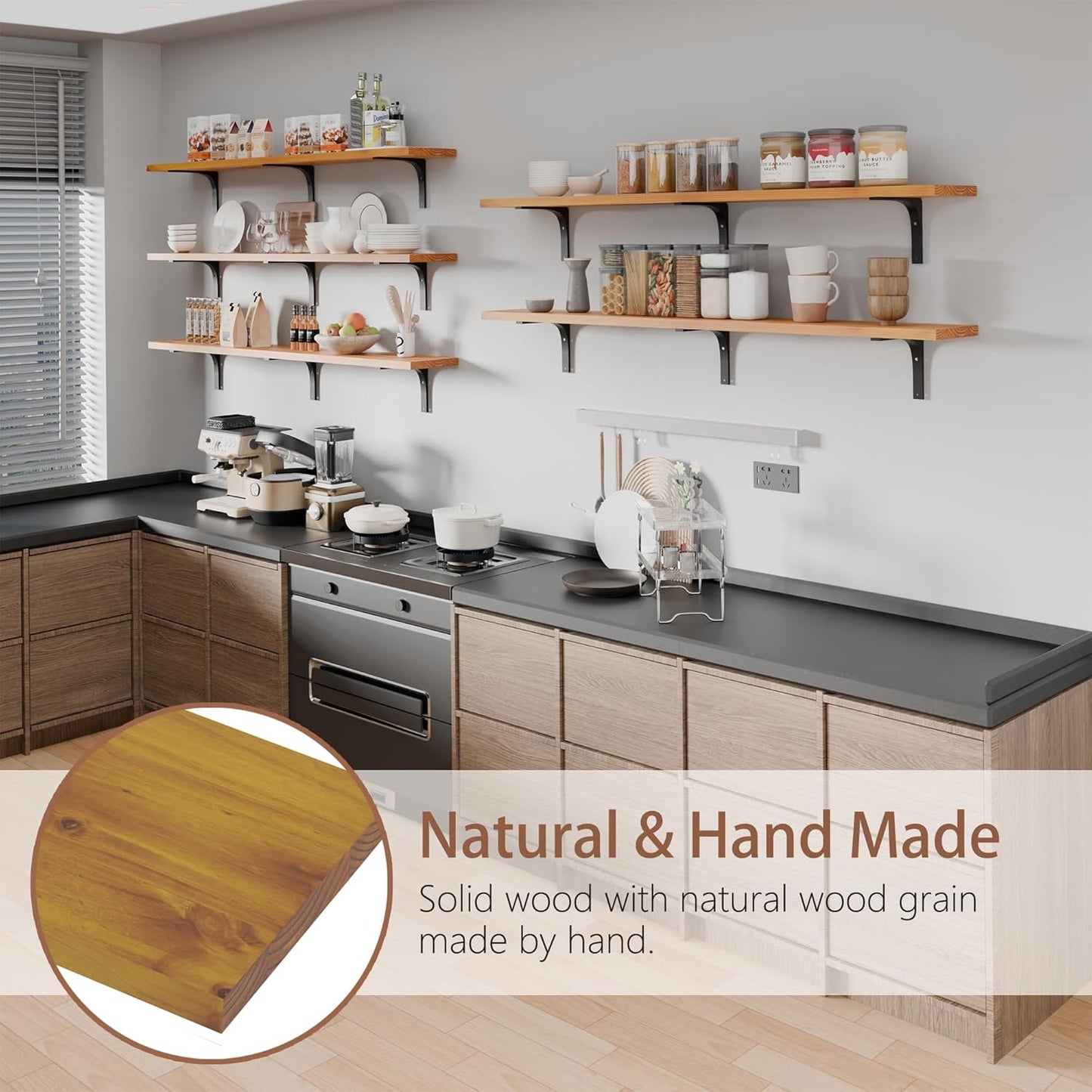 Long Floating Shelf for Wall 60 inch,Long Shelves Set of 5,Large Wall Mounted Bookshelf,Rustic Bookcase for Living Room Kitchen(Orange Brown, 60 Inch)