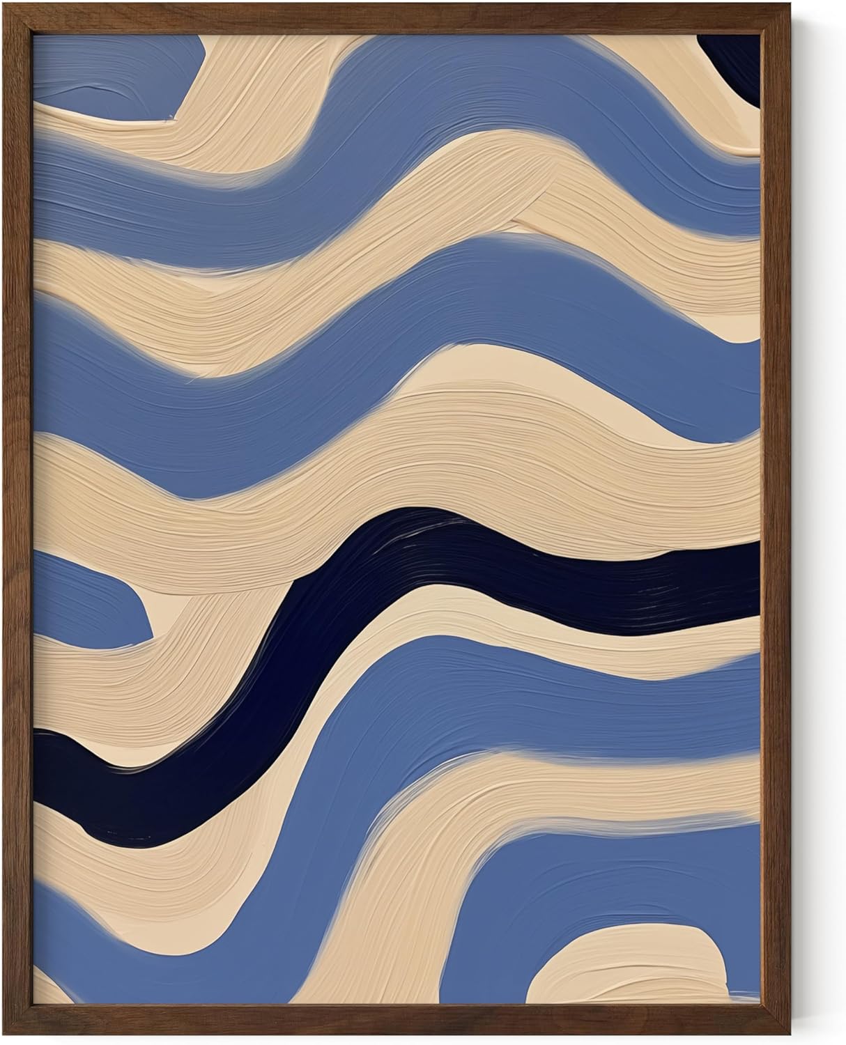 HAUS AND HUES Modern Abstract Wall Art - Blue and Green Living Room Art, Modern Artwork for Walls, Minimalist Picture for Living Room(Blue Abstract Pattern 4, Walnut Frame, 12x16)