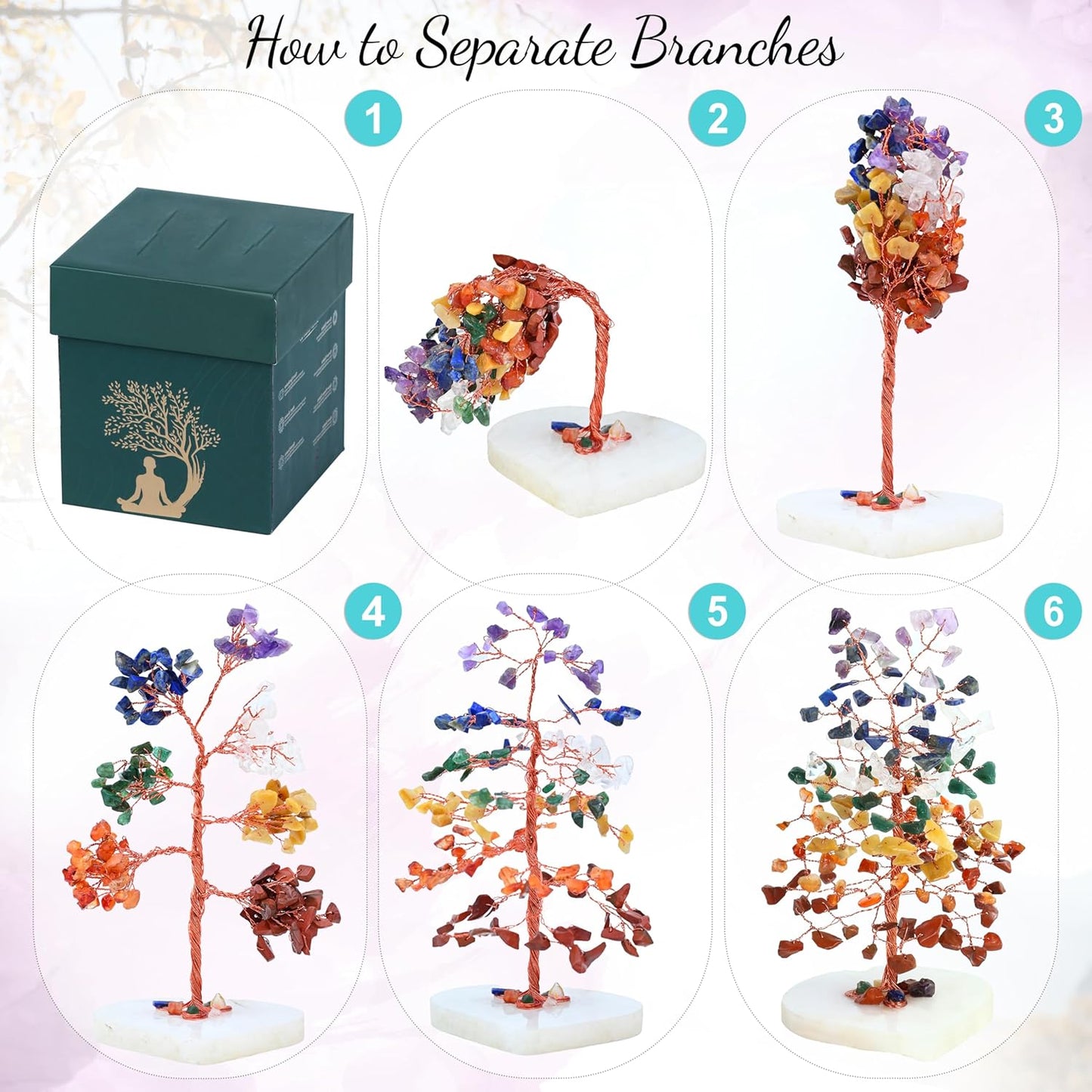 Crocon Crystal Heart Base Tree of Life Gifts for Women, Seven Chakra Healing Crystals Tree Brings Positive Energy, Good Luck, Money, Feng Shui Home & Office Desk Decor, for Dad Mom & Wife Present