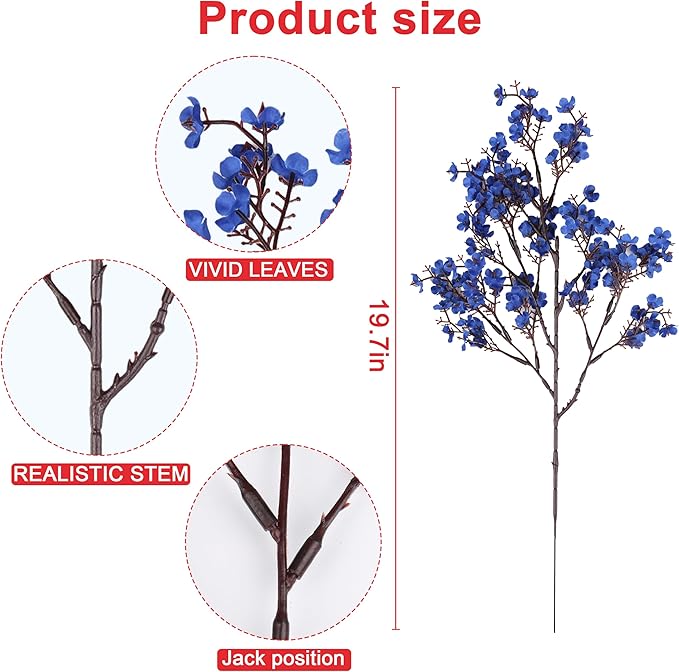 4th of July Red White and Blue Decorations Flowers 6 Bundle Artificial Babys Breath Fake Silk Patriotic Flowers for Independence Day Americana Home Decor Floral Indoor Arrangement Table Centerpieces