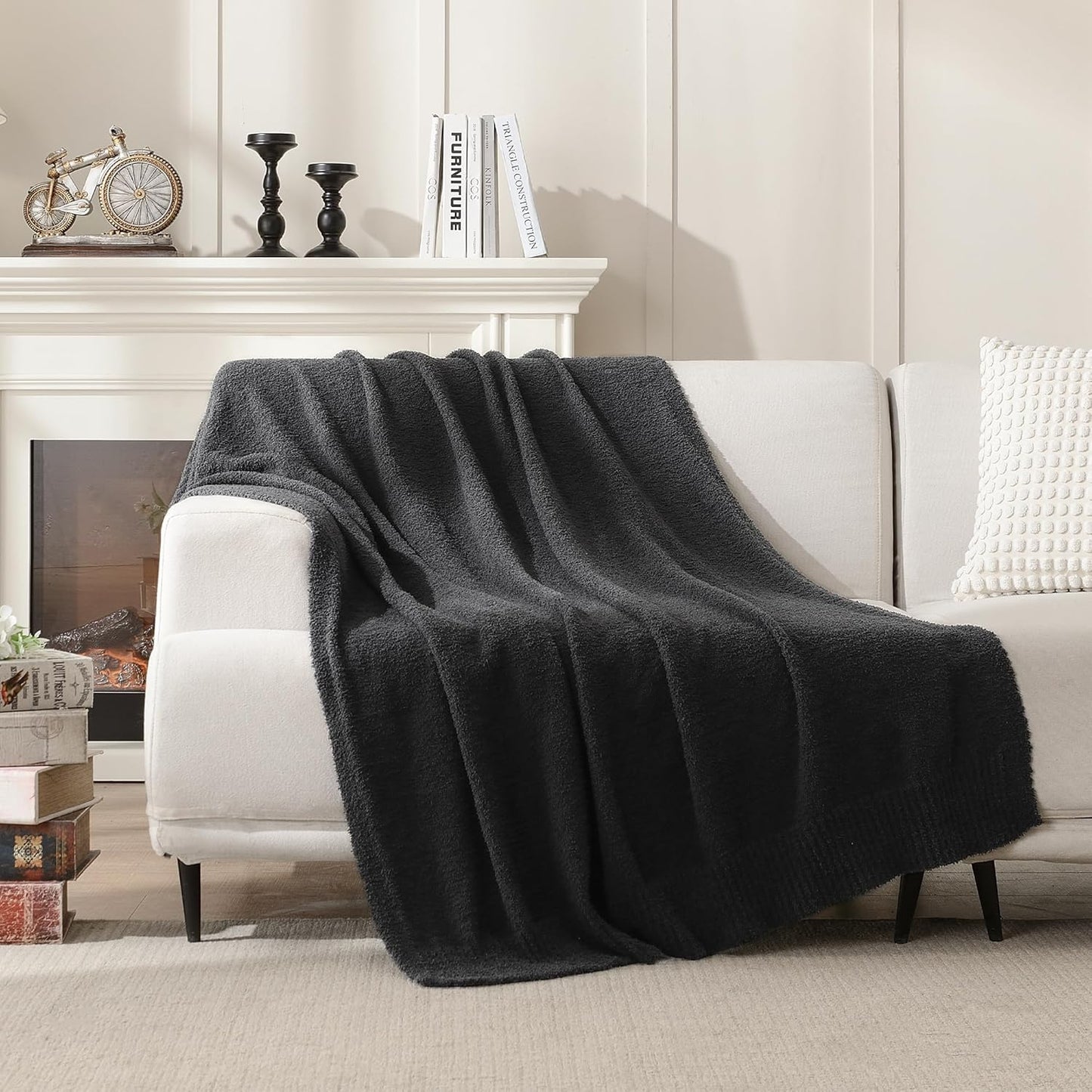 JOOJA Knitted Dark Grey Black Throw Size Blanket Polyester Soft Fleece Blanket for Couch Bed Sofa 50x60 Inches Charcoal Gray