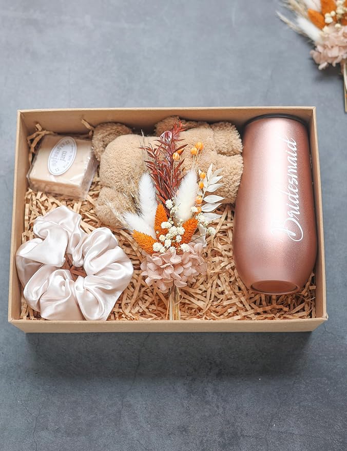 xin's convey Mini Dried Flower Bouquet Set of 6, Groom's and Best Man's Boutonnieres, Dried Flower Gift Box, Boho Wedding Plate Decoration, Birthday Cake Arrangement (Terracotta)