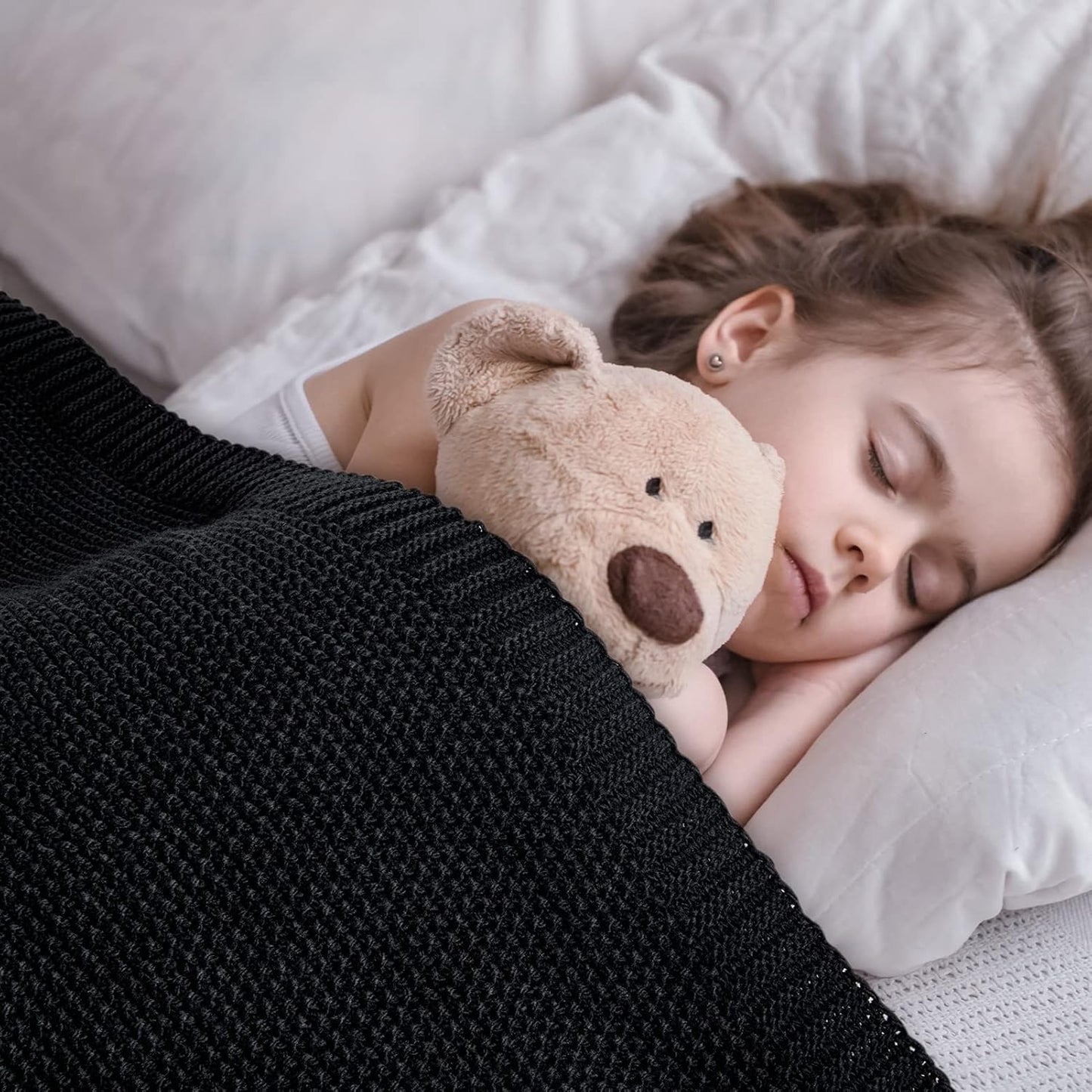 CozeCube Black Throw Blanket for Couch, Soft Cozy Cable Knit Throw for Bed Sofa Living Room, Lightweight Warm Decorative Farmhouse Christmas Blanket, 60"x80", Jet Black