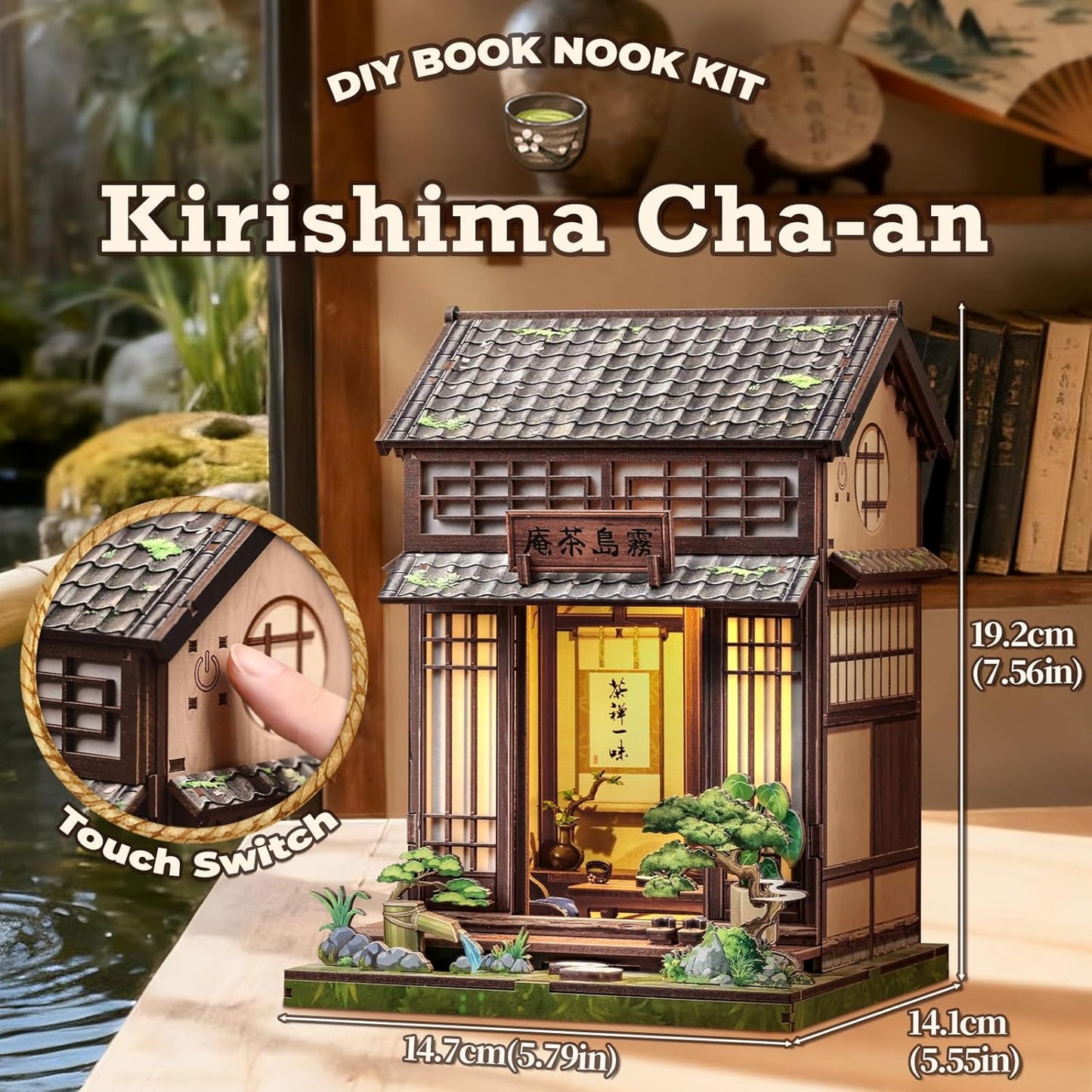 Fsolis Book Nook Kit - Japanese DIY Miniature House Kit for Adults Mini House Tiny 3D Puzzles Craft Bookshelf Diorama Decor Gifts for Women Teenagers Book Lovers （Japanese Tea Room）
