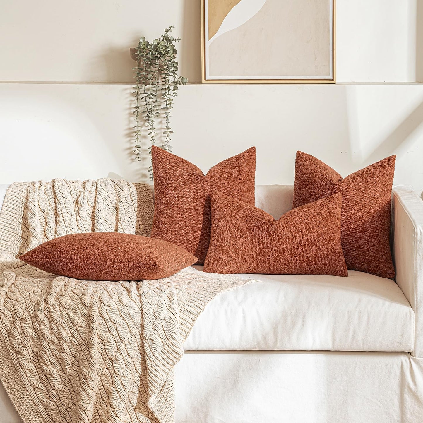 MIULEE 18x18 Inch Decorative Pillow Covers for Couch Bed Set of 2 Textured Boucle Neutral Winter Throw Pillows Burnt Orange Accent Solid Cushion Pillowcases Sofa Livingroom Home Decor