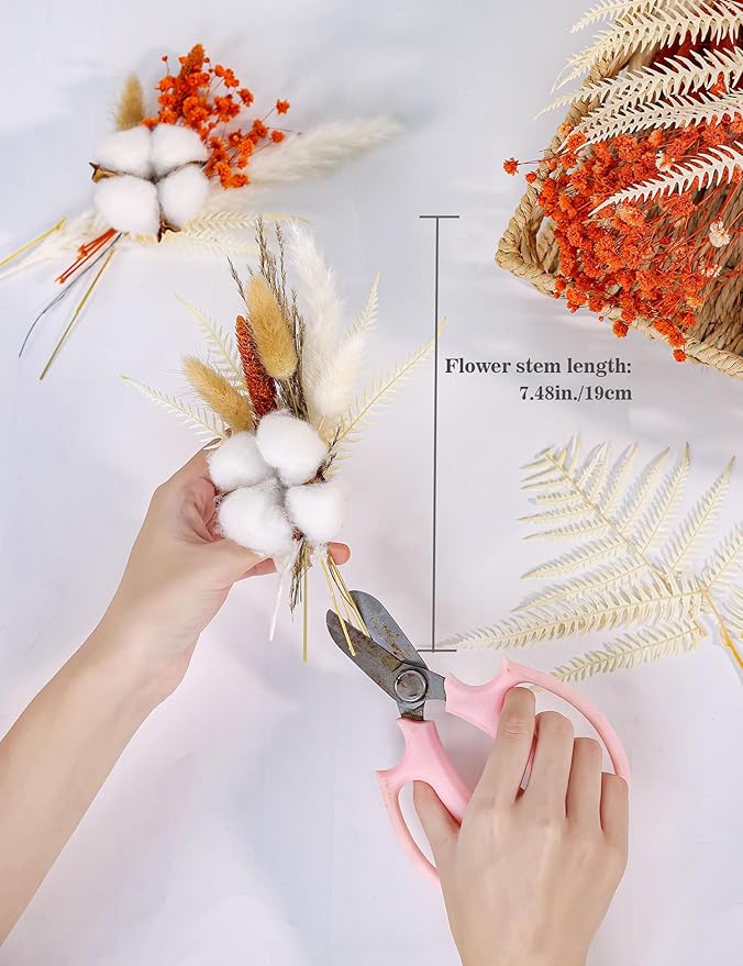xin's convey DIY Autumn Natural Dried Flower Kit, Dried Flower Bouquets for Vase, Table Decorations(Orange)