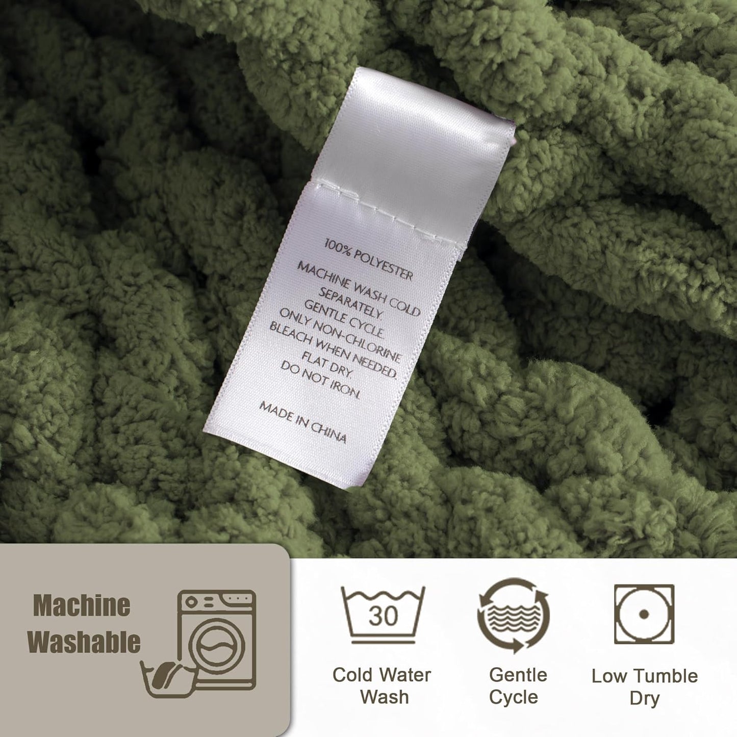 Chunky Knit Throw Blanket 60"X 80", 100% Handmade with Soft Chenille Yarn, 6.7lbs Thick Cable Knitted Blankets, Large Rope Knot Crochet Throws for Couch Sofa Bed Home Decor, Olive Green