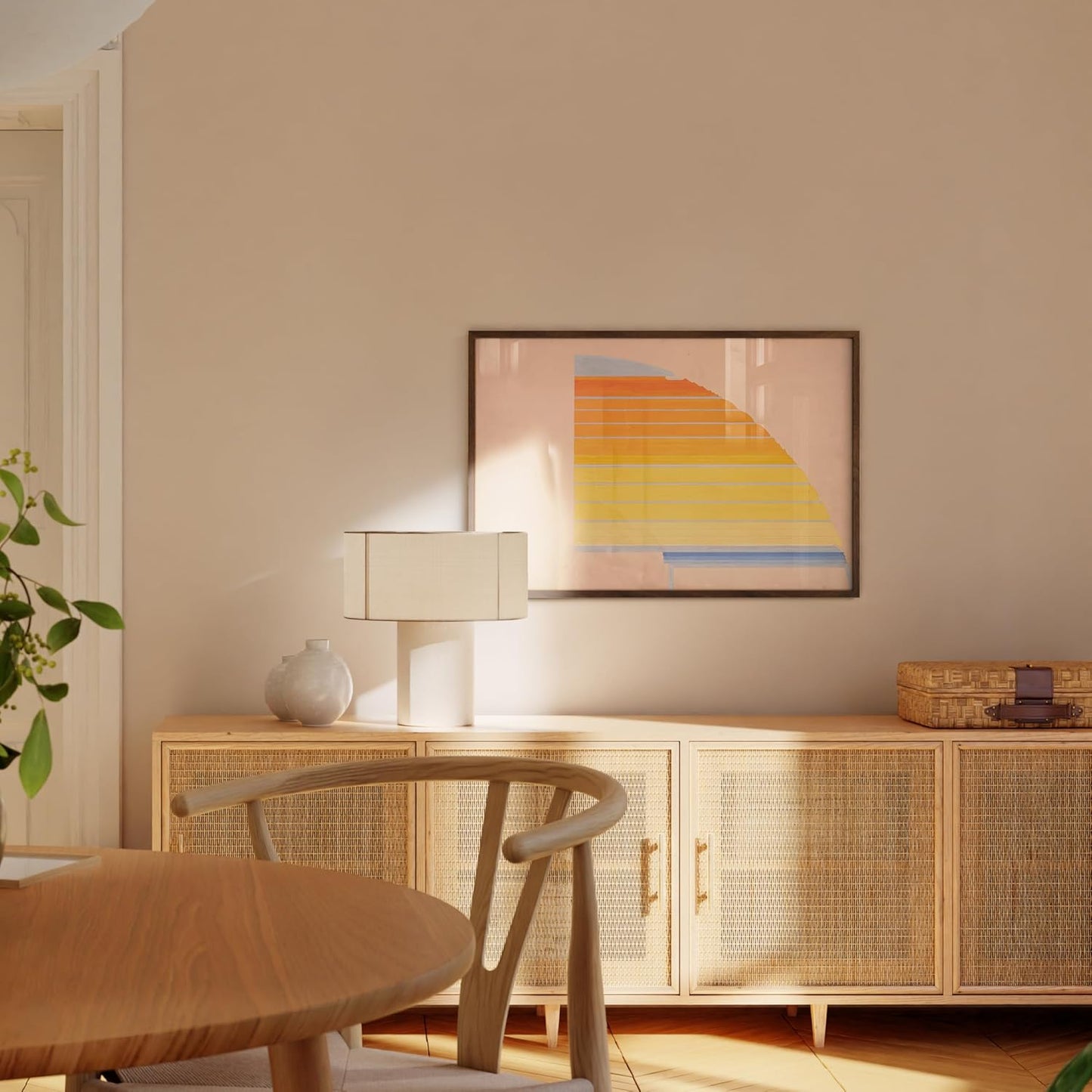 HAUS AND HUES Colorful Abstract Wall Art - Minimalist Retro Picture for Living Room Decor, Red and Pink Modern Wall Art Painting (Winold Reiss, Walnut Frame, 24x36)