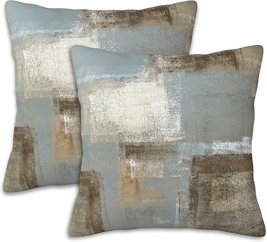 Throw Pillow Covers Grey and Beige Pillow Covers 18x18 Inch Set of 2 Abstract Art Painting Throw Pillows Decorative Pillow Cases Cushion Covers for Bedroom Livingroom Sofa Farm House