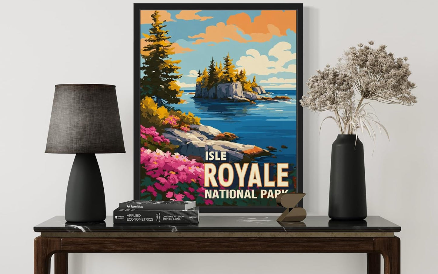 Isle Royale National Park Art Print Poster, Vintage Retro Pop Art Travel Wall Art Bedroom Bathroom Living Room Decor 185 (Isle Royale, 24 x 36 inches, Black Frame)