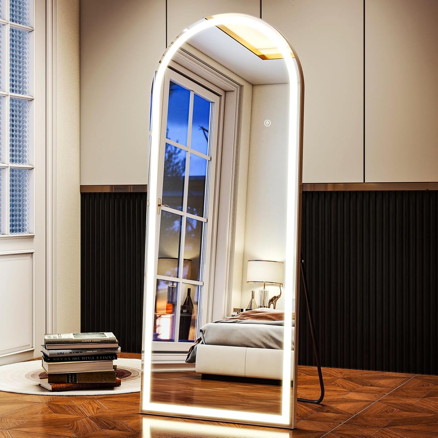 LED White Arched Full Length Mirror - 24“ x 65” Adjustable Brightness, Touch Screen Controls, Wall Mounted or Freestanding for Bedroom, Living Room, Cloakroom Dressing Mirror