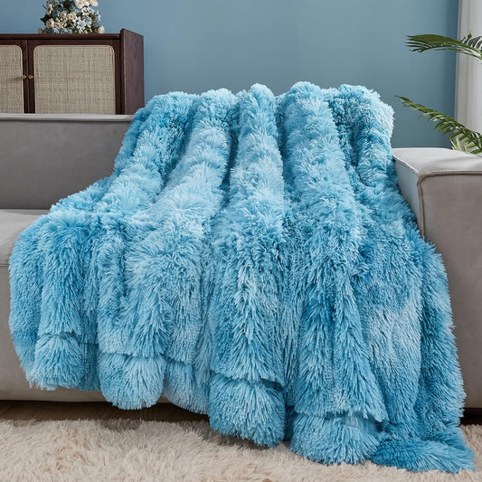 GONAAP Fuzzy Faux Fur Throw Blanket Twin Size Tie-dye Ocean Blue Super Soft Cozy Plush Fuzzy Shaggy Blanket for Couch Sofa Bed (Tie-dye Ocean Blue, Twin(60"x80"))