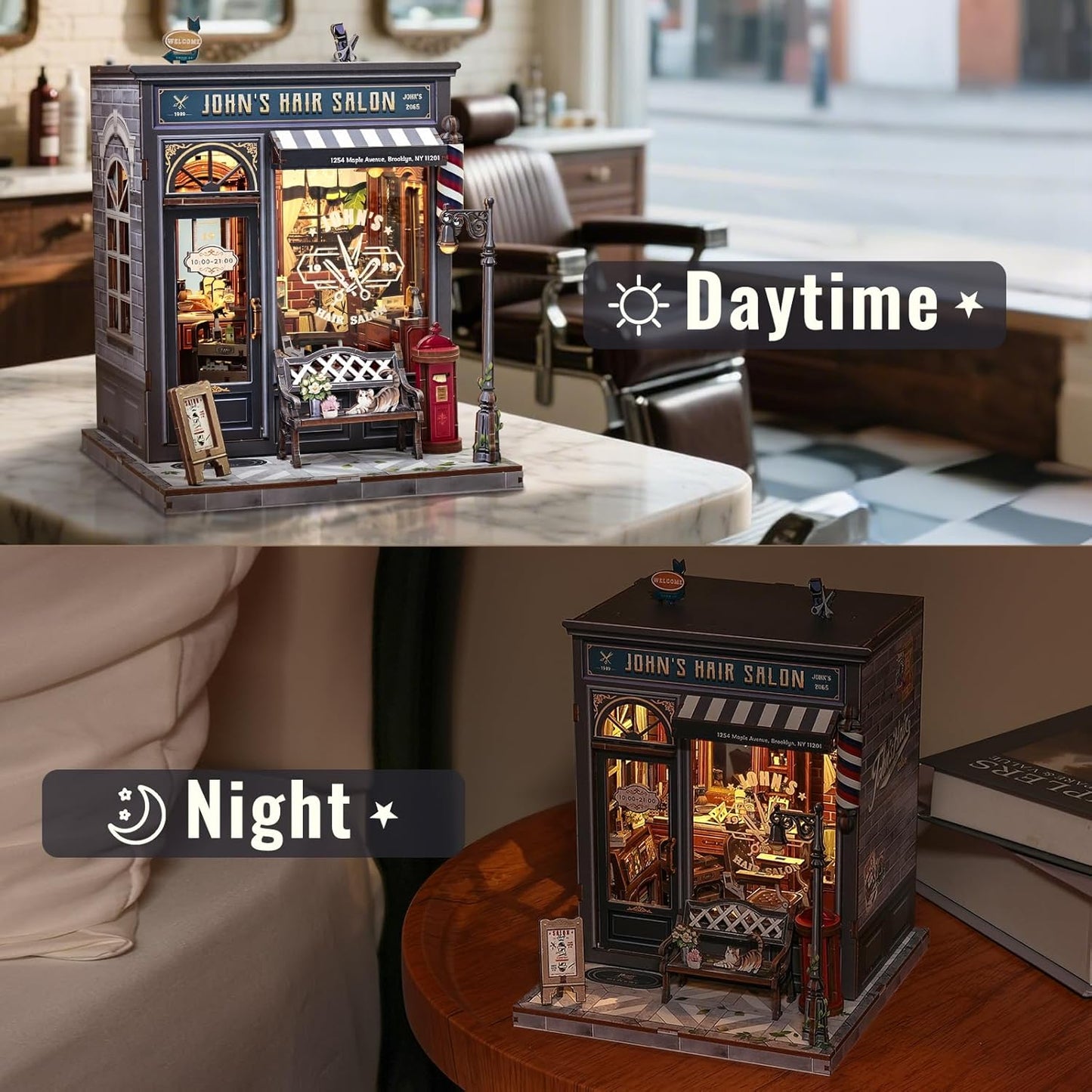 CUTEBEE Book Nook Kit - DIY Miniature House Dollhouse Kit for Adults, Booknook Hair Salon Barbershop Tiny House Bookshelf Decor 3D Wooden Puzzle, Gifts for Family and Friends (John's Hair Salon)