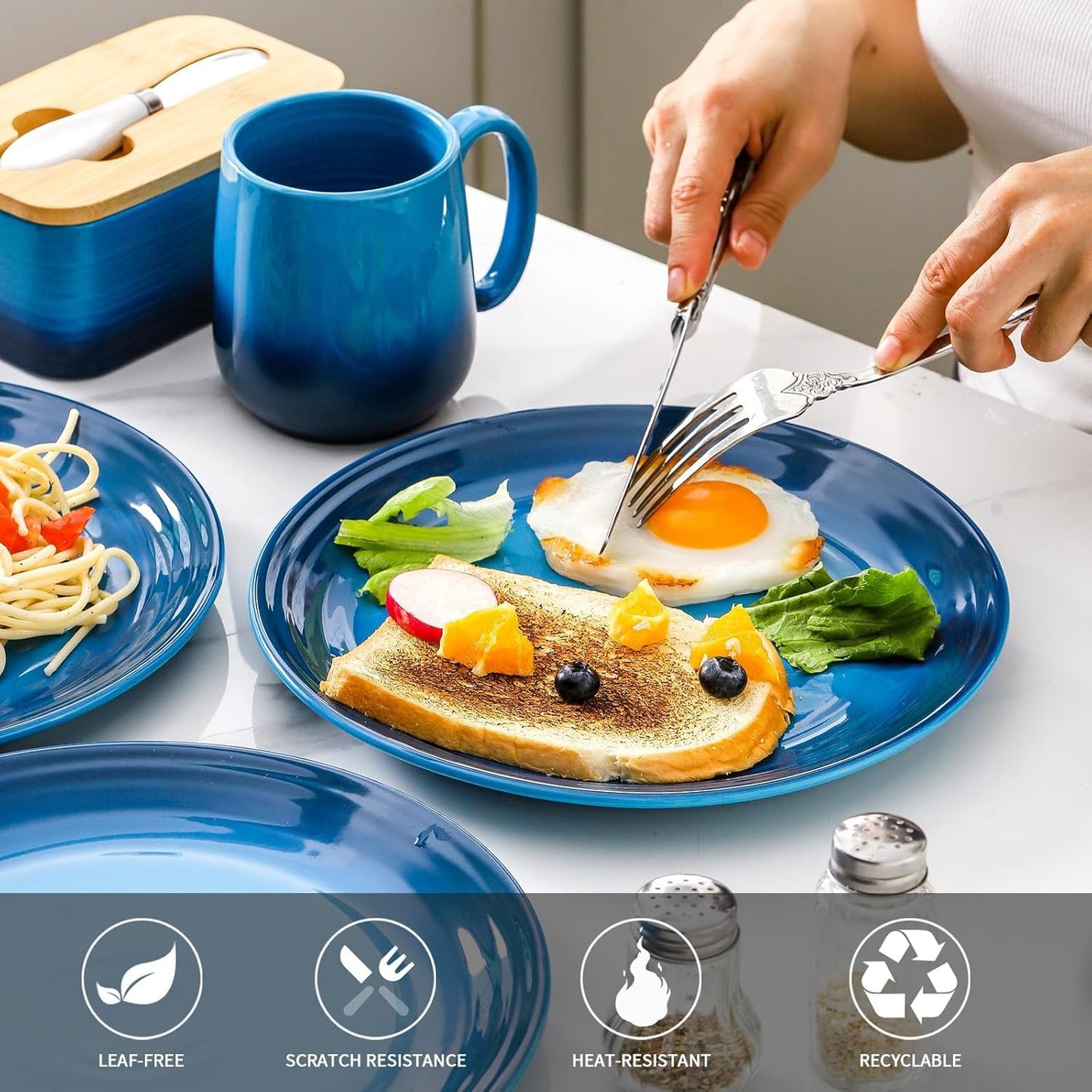 Hasense Ceramic Dinner Plates Set of 2, 10 Inch Premium Dinnerware Dishes, Salad Serving Plates Elegant & Durable, Oven, Microwave & Dishwasher Safe, Perfect for Family and Entertaining, Gradient Blue