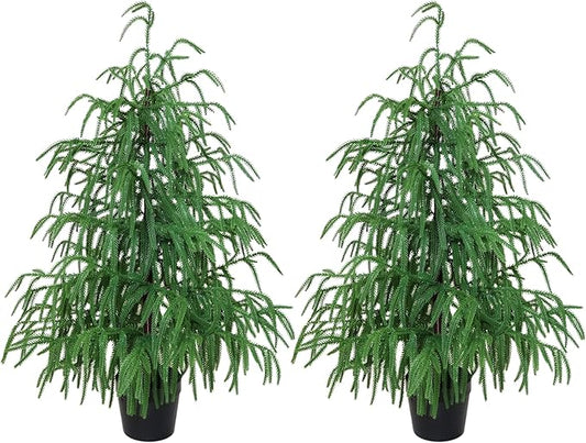 2pcs 24in Artificial Norfolk Pine Tree Tabletop Christmas Tree Decoration Outdoor Indoor Home Decor