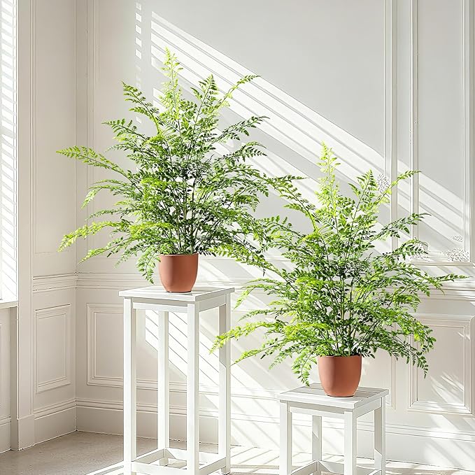 2 Pack Artificial Fern Plants in Pots Artificial Boston Ferns Potted Plants Faux Fern Bush Plant Shrubs Greenery for Outdoor Indoor Porch Patio Farmhouse Garden Living Room Office Table Decor (Type 5)