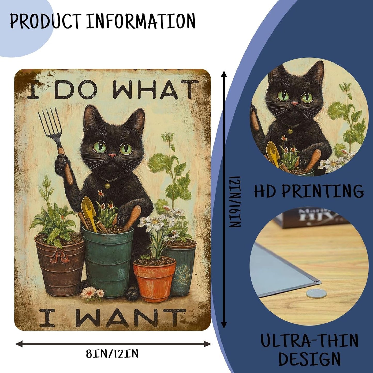 Funny Garden Wall Decor Black Cat I Do What I Want Vintage Metal Tin Signs Aluminum Sign for Home Garden Yard Greenhouse Wall Decor 8×12 Inch