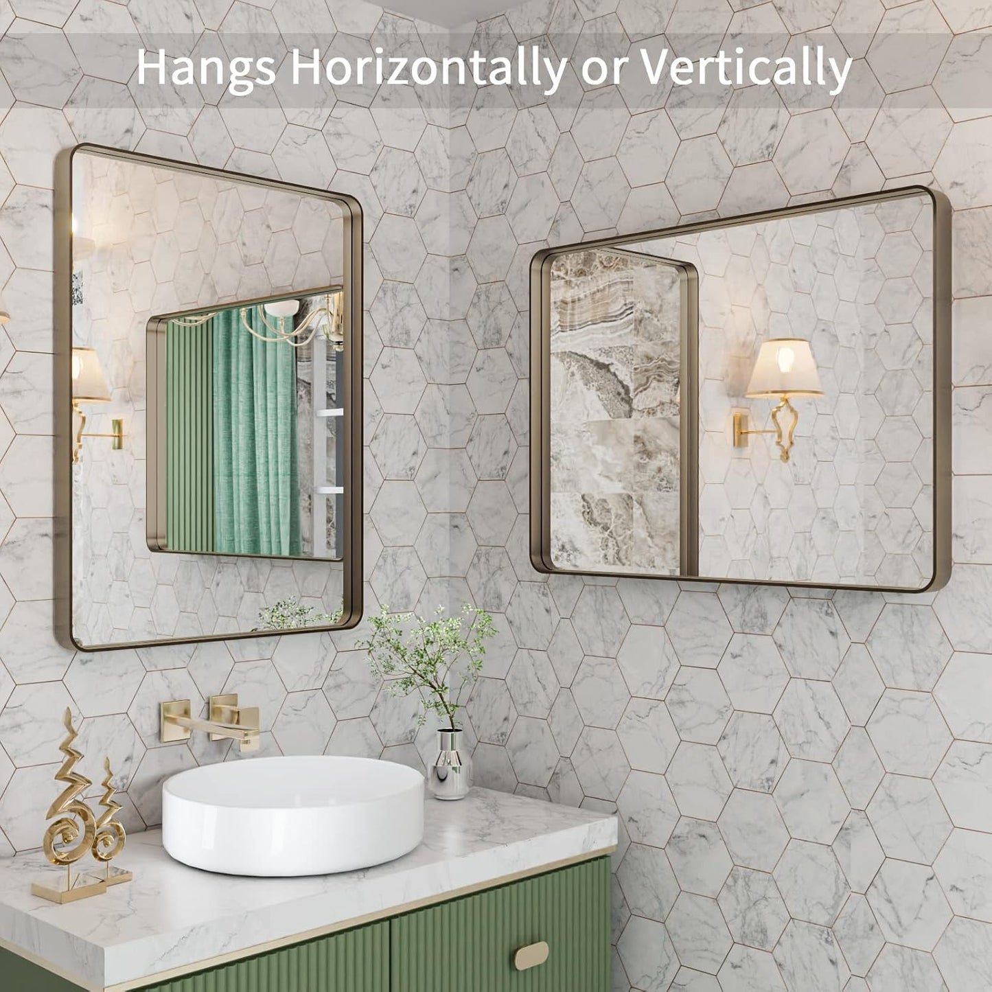 LOAAO 20”X30” Bronze Bathroom Mirrors for Vanity, Rounded Rectangle Brushed Bronze Metal Frame Mirror, Anti-Rust, Hangs Horizontally or Vertically