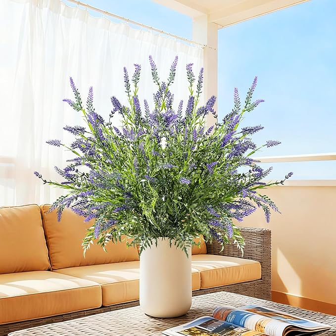 2 Bundles Artificial Lavender Flower Artificial Greenery Stems Fake Lavender Flower Plant Real Touch Silk Faux Plants Branches for Indoor Porch Patio Greenery Farmhouse Garden Office Decor (Type 1)