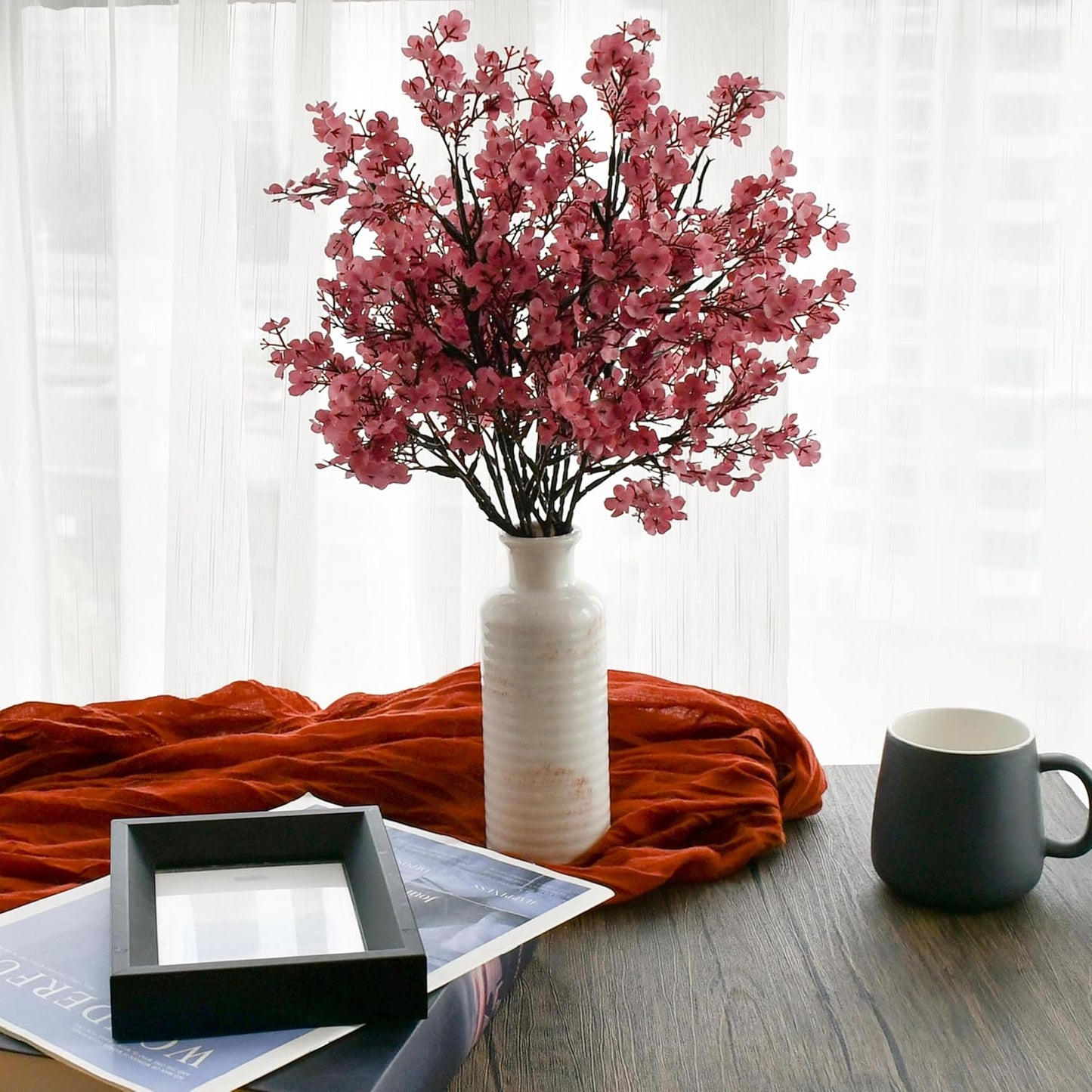 Mandy's Dusty Pink Artificial Baby’s Breath Flowers 6 Bundles Silk Gypsophila with Bendable Stems for Fall Centerpiece Wedding Decor and Table Arrangements