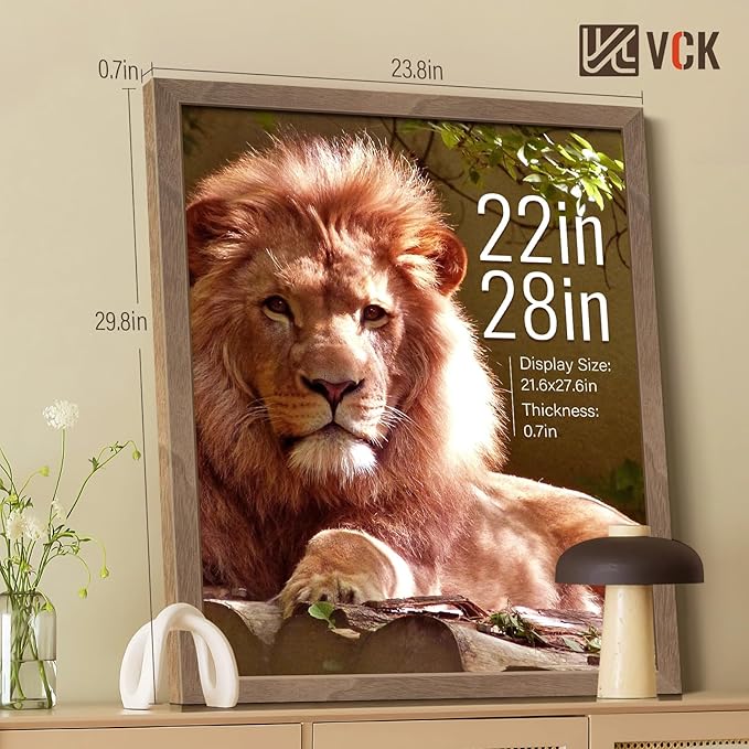 VCK 22x28 Poster Frame 3 Pack - Brown Walnut, Exclusive Natural Wood Grain Solid Wood Picture Frame, Wall Hanging