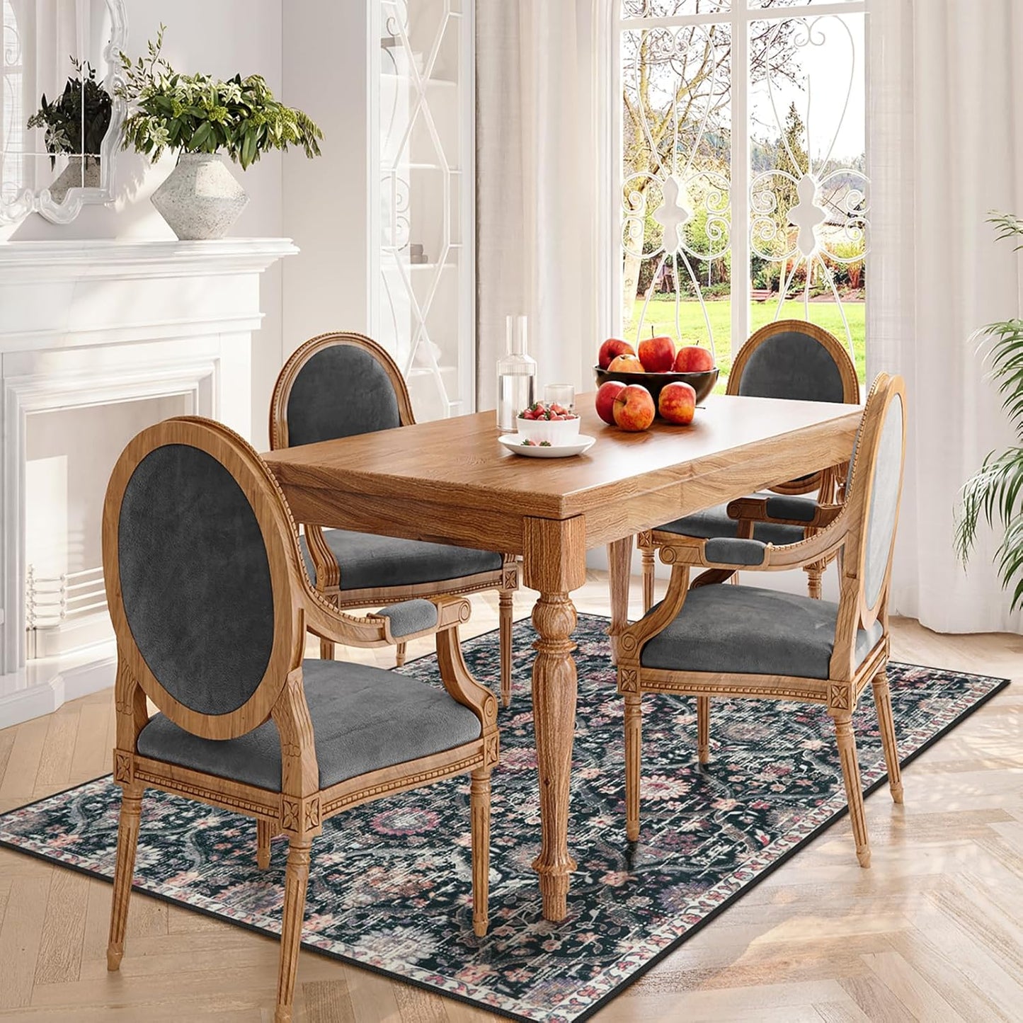 Lahome Moroccan Machine Washable Rugs for Living Room, 4x6 Rug for Bedroom Non-Slip Vintage Trellis Ultra-Thin Throw Carpet for Dining Room Office Nursery, Black/Multi